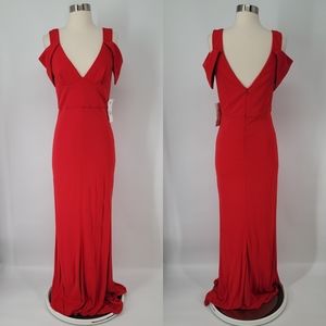 ABS Allen Schwartz NEW Red Triangle Sleeve Gown Size M Cold Shoulder